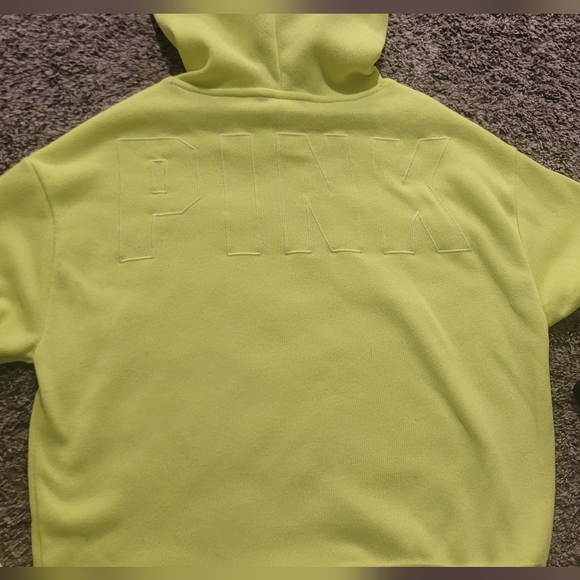STUNNING VS PINK NEON YELLOW KNIT CROP HOODIE WITH BUNGEE CORDS - Picture 10 of 13